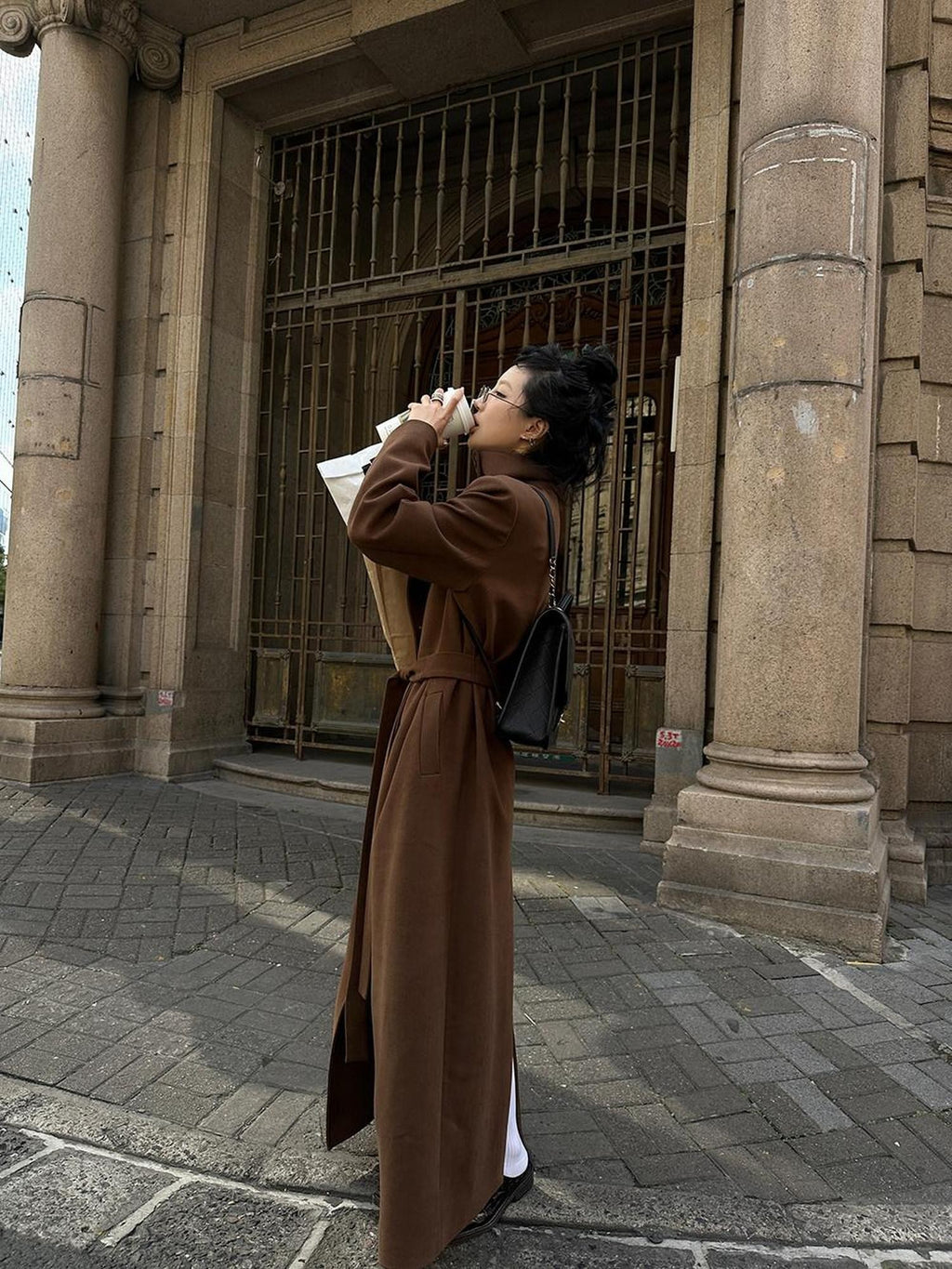 Fanptntox High Collar Belted Straight Slim Solid Women's Woolen Long Coats