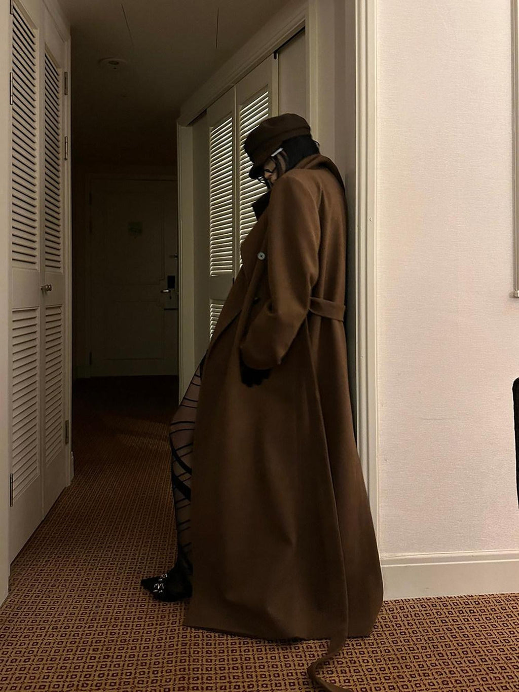Fanptntox High Collar Belted Straight Slim Solid Women's Woolen Long Coats