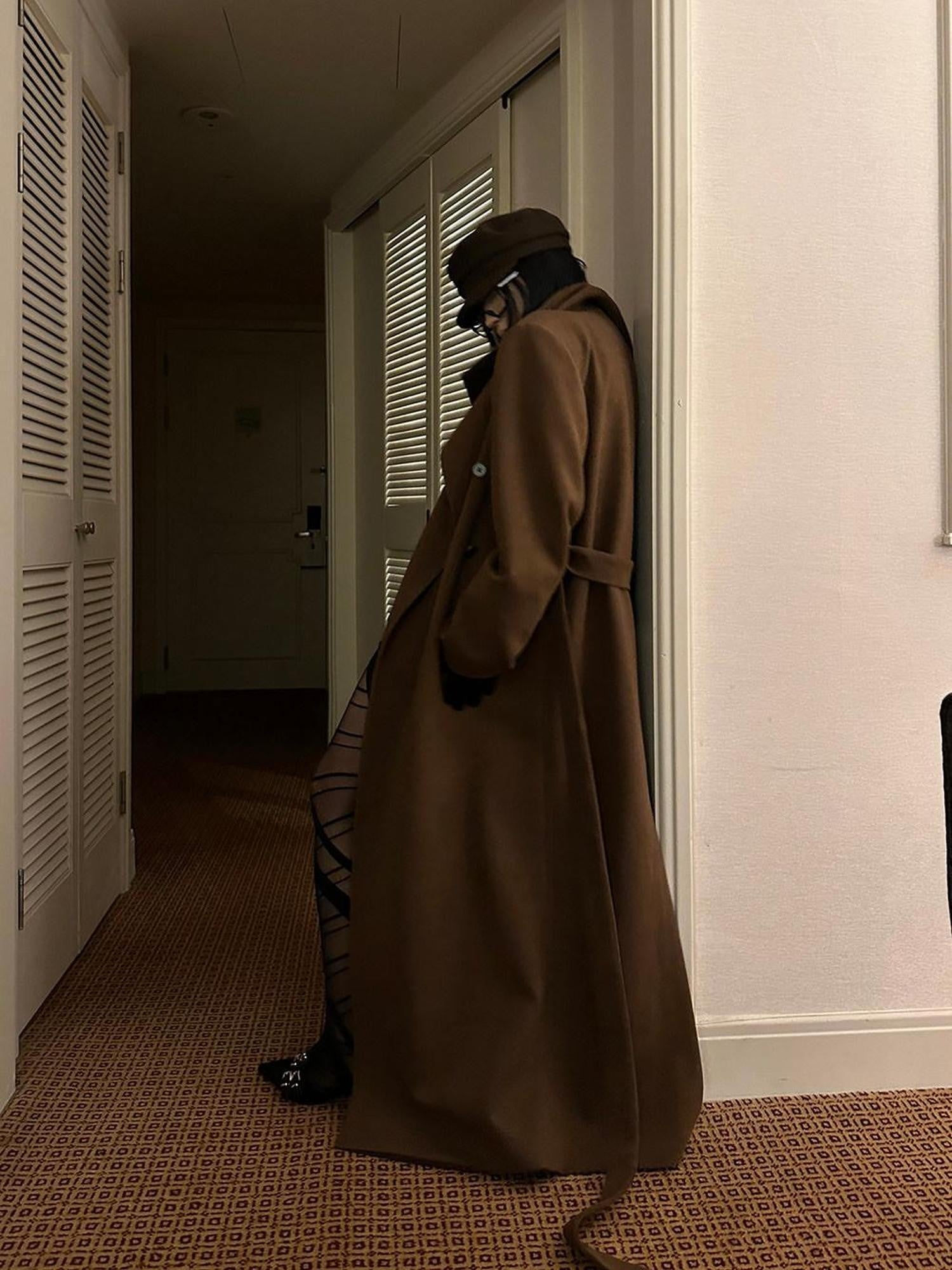 Fanptntox High Collar Belted Straight Slim Solid Women's Woolen Long Coats