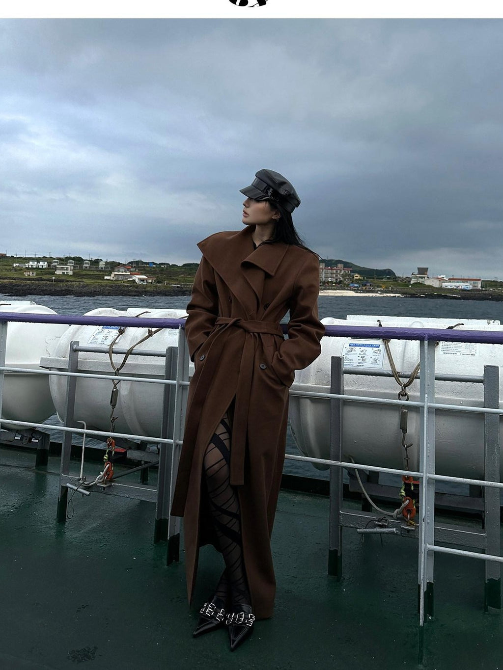 Fanptntox High Collar Belted Straight Slim Solid Women's Woolen Long Coats
