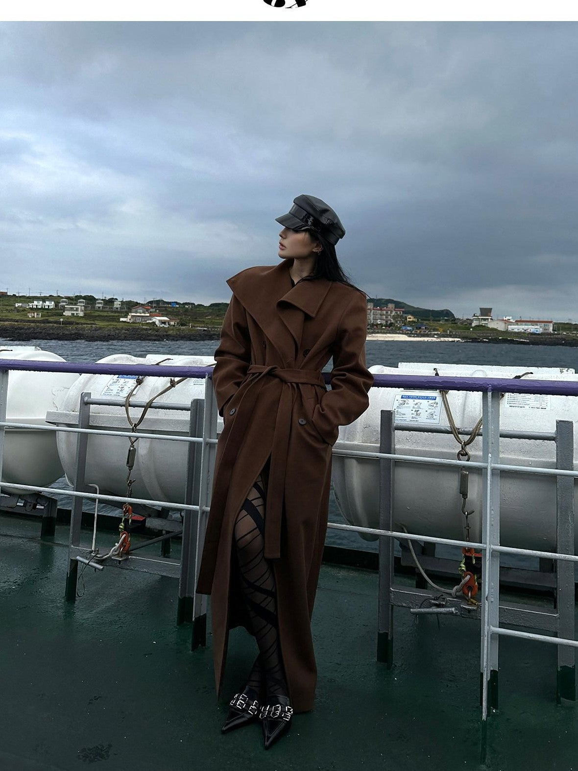 Fanptntox High Collar Belted Straight Slim Solid Women's Woolen Long Coats