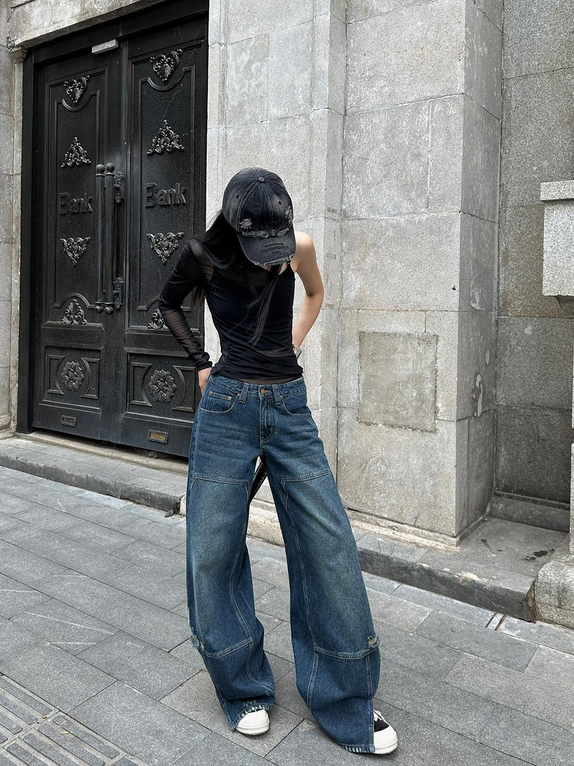 Fanptntox High Waist Side Slit Women's Wide-leg Jeans