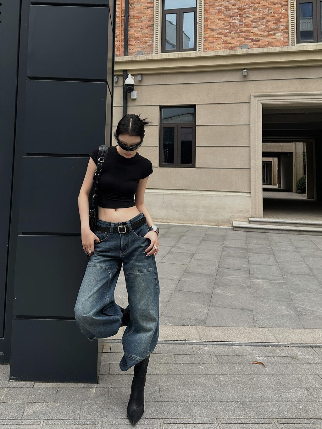 Fanptntox High Waist Side Slit Women's Wide-leg Jeans