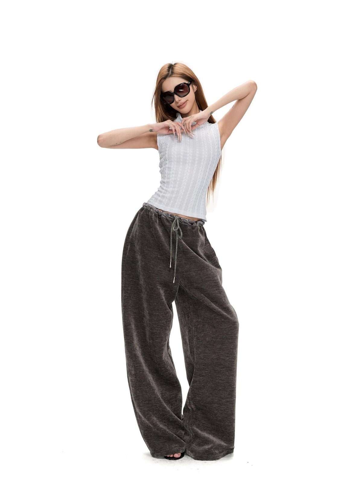 Fanptntox Hollow Out Knit Slim Fit Women's Polyester Tank Tops