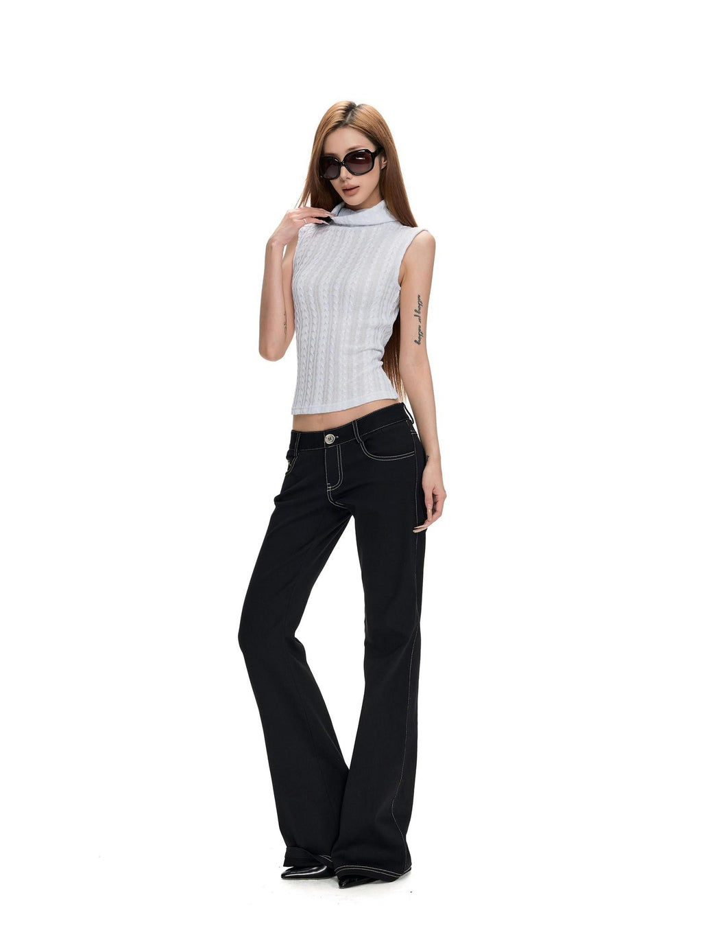 Fanptntox Hollow Out Knit Slim Fit Women's Polyester Tank Tops