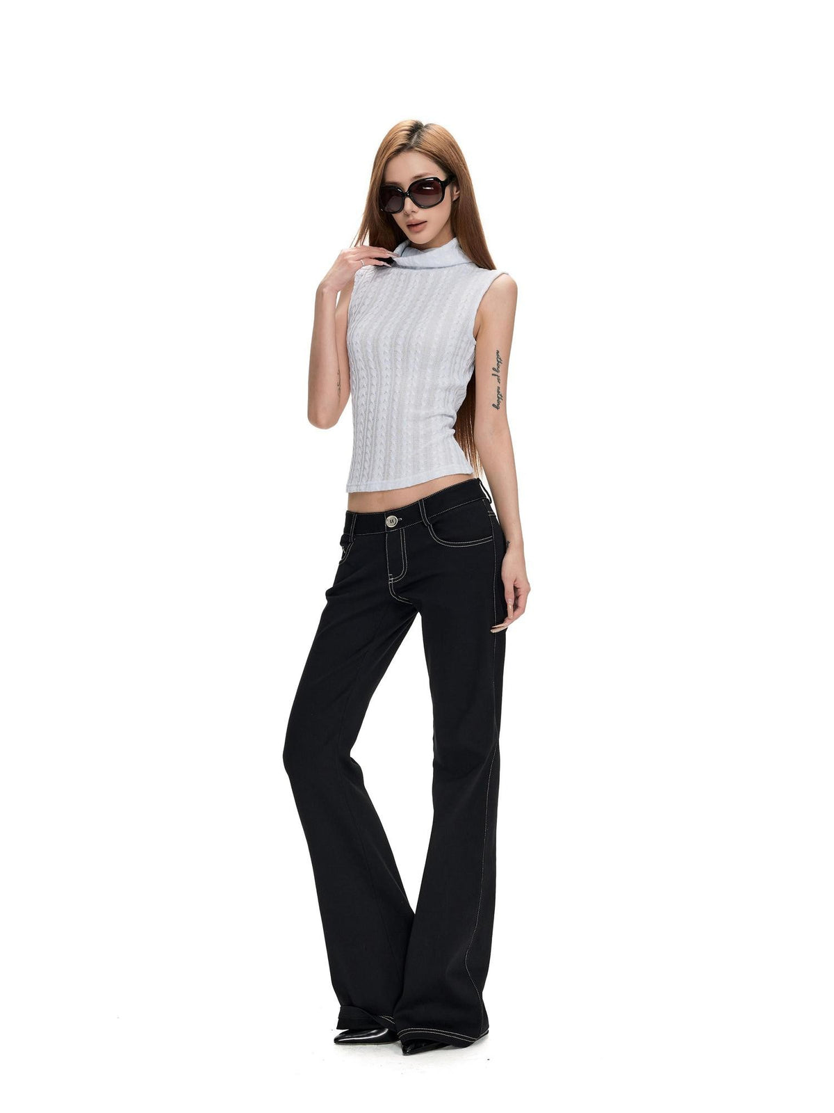 Fanptntox Hollow Out Knit Slim Fit Women's Polyester Tank Tops