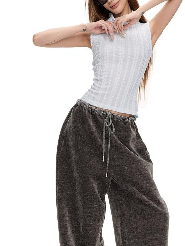 Fanptntox Hollow Out Knit Slim Fit Women's Polyester Tank Tops