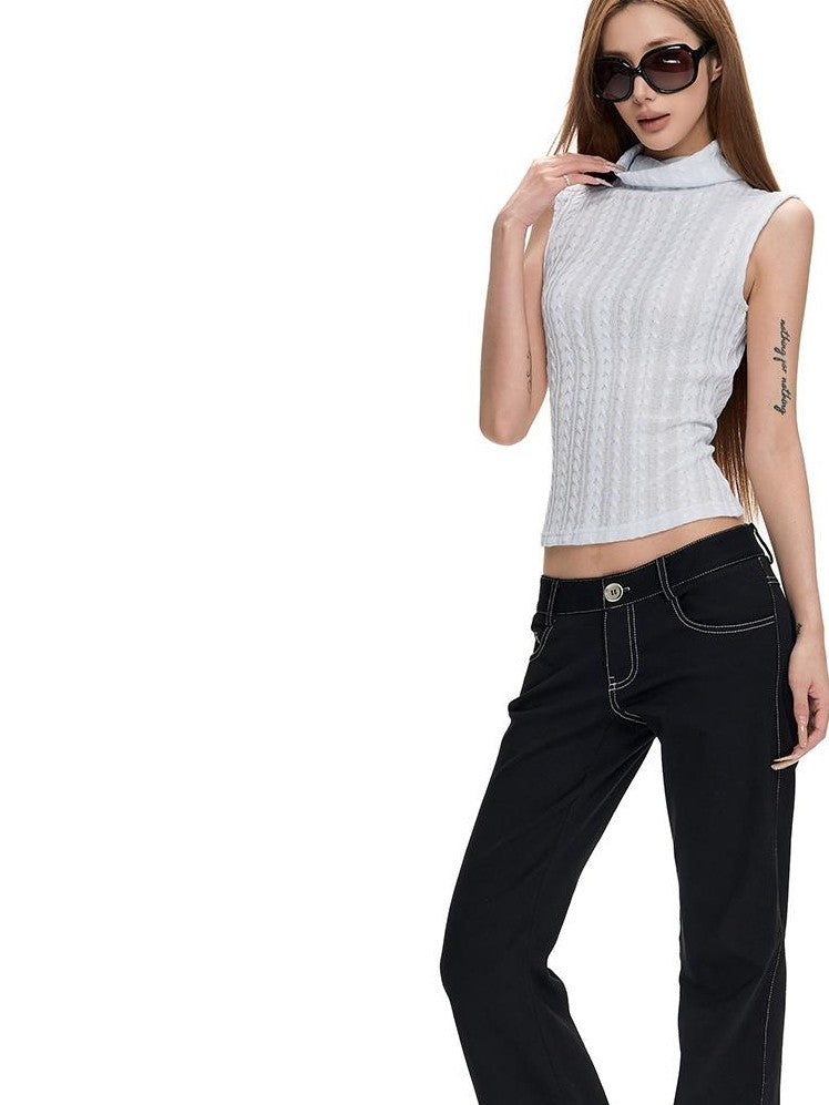 Fanptntox Hollow Out Knit Slim Fit Women's Polyester Tank Tops