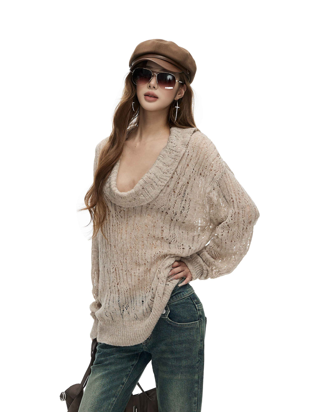 Fanptntox_Hollow_Out_Solid_Color_Loose_Fit_Cowl_Neck_Long_Sleeve_Knit_Women's_Sweaters_1080356352408_MISSTT