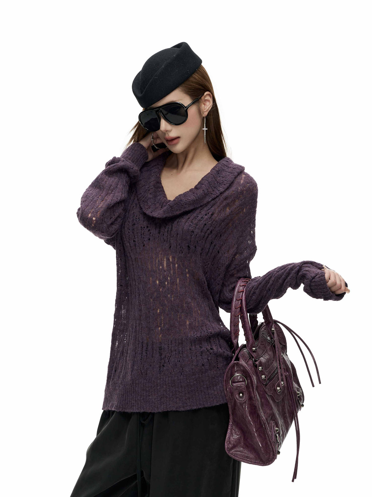 Fanptntox_Hollow_Out_Solid_Color_Loose_Fit_Cowl_Neck_Long_Sleeve_Knit_Women's_Sweaters_1080356352408_MISSTT