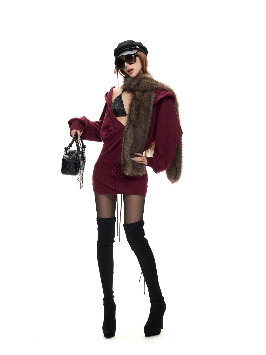 Fanptntox_Hooded_Drawstring_Lace_Up_Longline_Knit_Women's_Cardigans_1083124778624_MISSTT