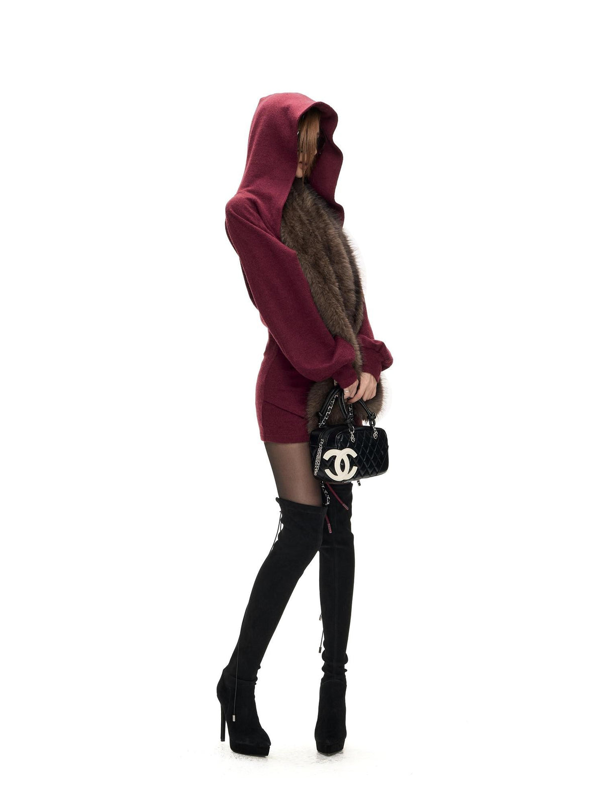 Fanptntox Hooded Drawstring Lace Up Longline Knit Women's Cardigans