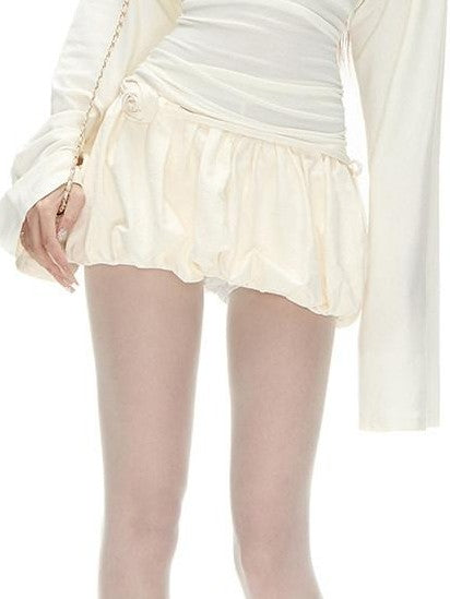Fanptntox Ivory Reversible Waist Tie Handmade Flower Viscose Women's Matching Skirt Sets