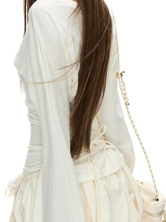 Fanptntox Ivory Reversible Waist Tie Handmade Flower Viscose Women's Matching Skirt Sets