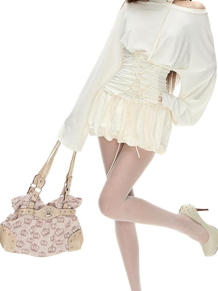 Fanptntox Ivory Reversible Waist Tie Handmade Flower Viscose Women's Matching Skirt Sets