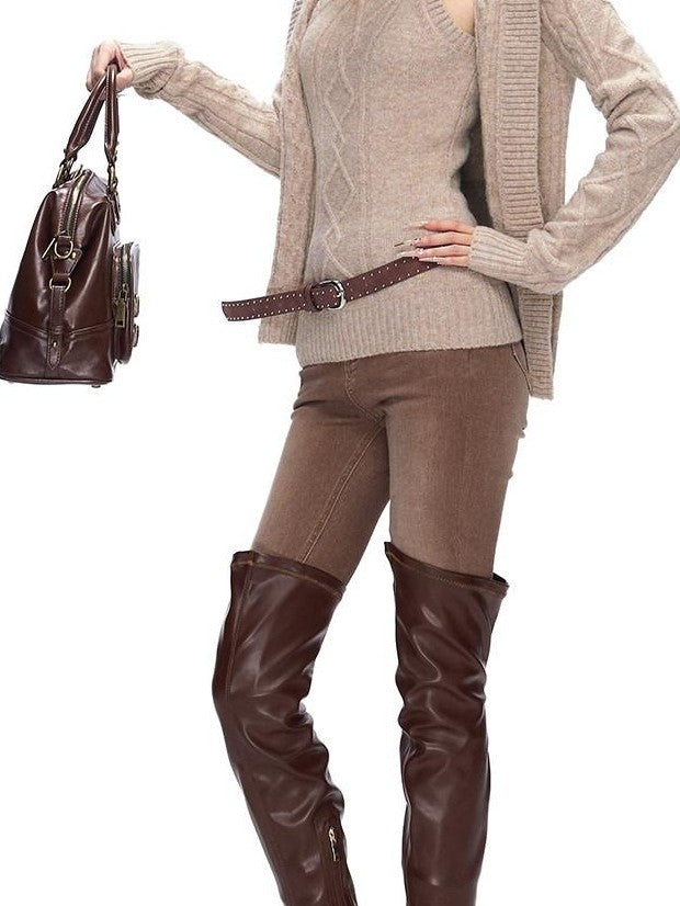 Fanptntox Khaki 3d Cable Knit Slim Fit High Neck Women's Polyester Stretch Sweater Vests