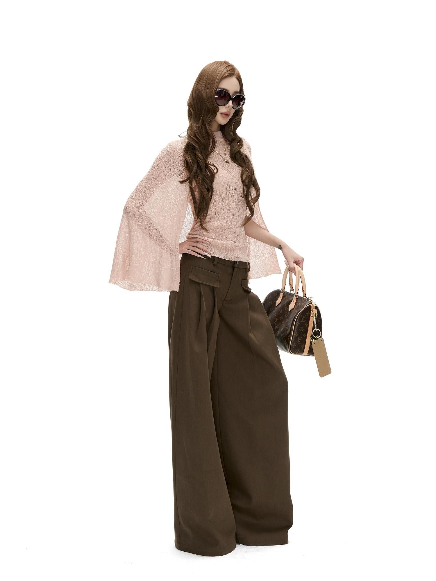 Fanptntox Khaki Twill Low Waist Loose Women's Tencel Cotton Wide-leg Pants