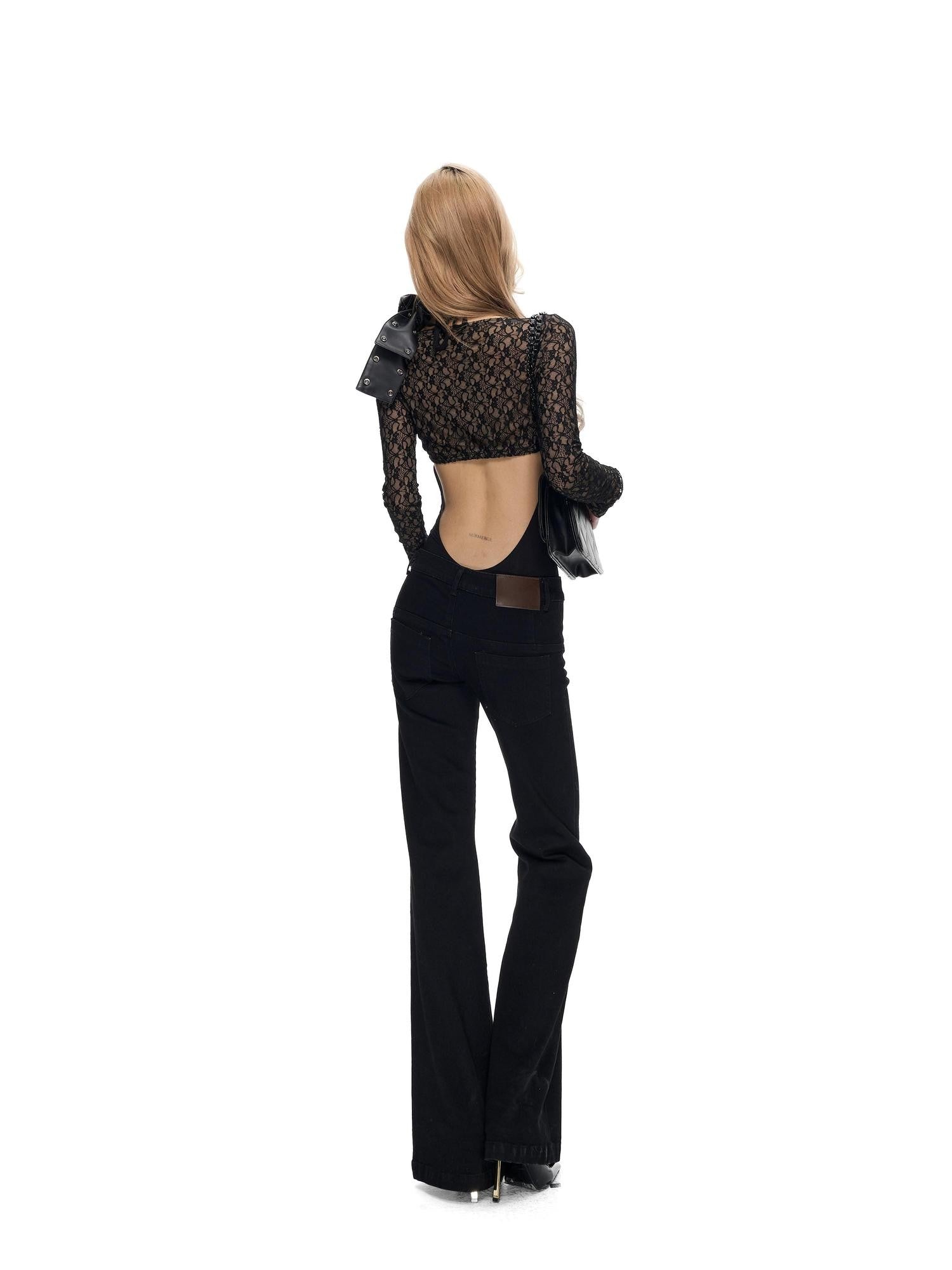 Fanptntox Lace Cutout Layered V-neck Short Slim Women's Polyamide Knit Boleros & Shrugs