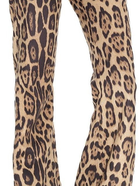 Fanptntox Leopard Placement Print Slim Fit Women's Polyester Stretch Bootcut Pants