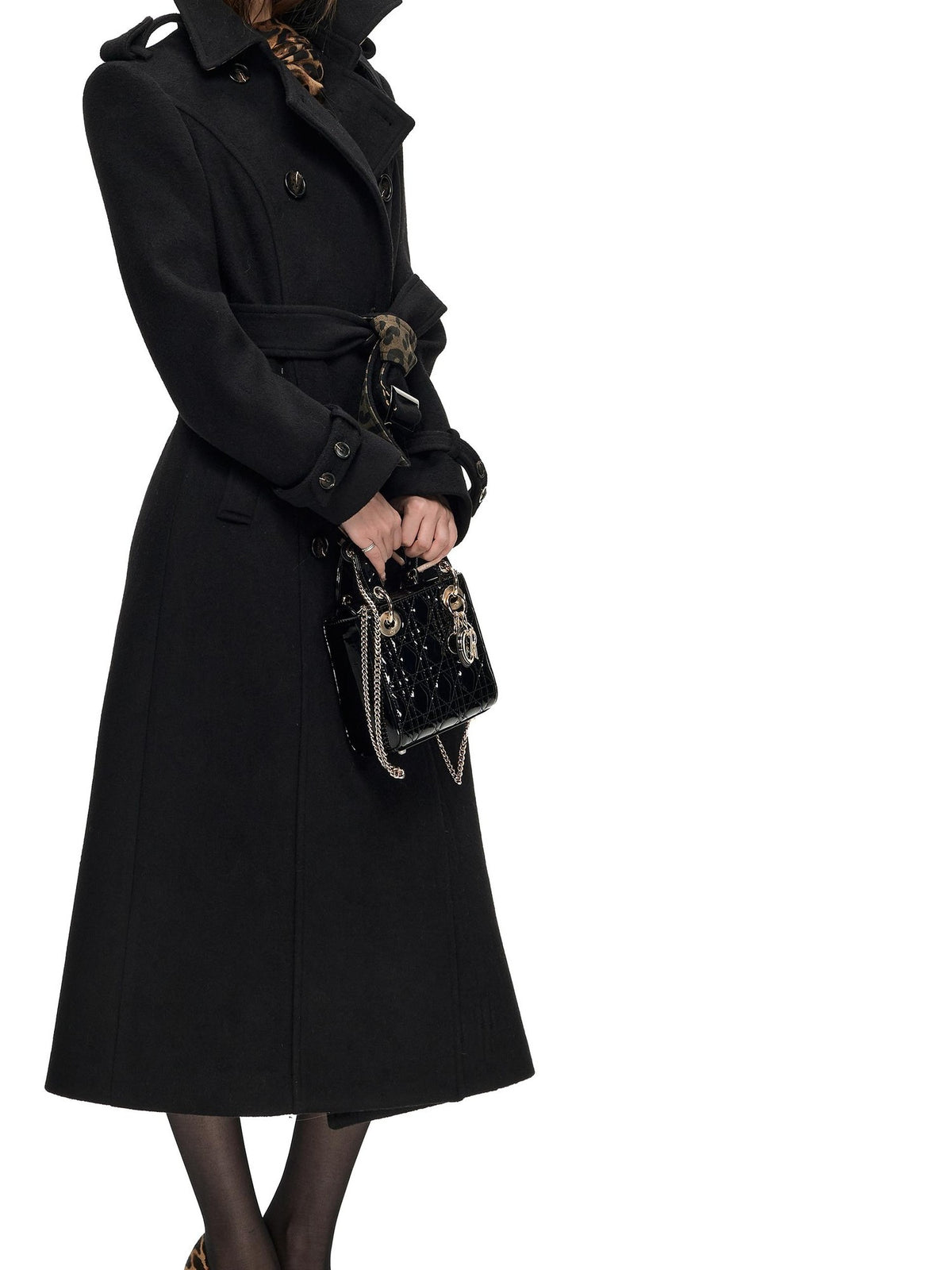 Fanptntox Leopard Print Belted Longline Women's Wool Blend Wool Coats