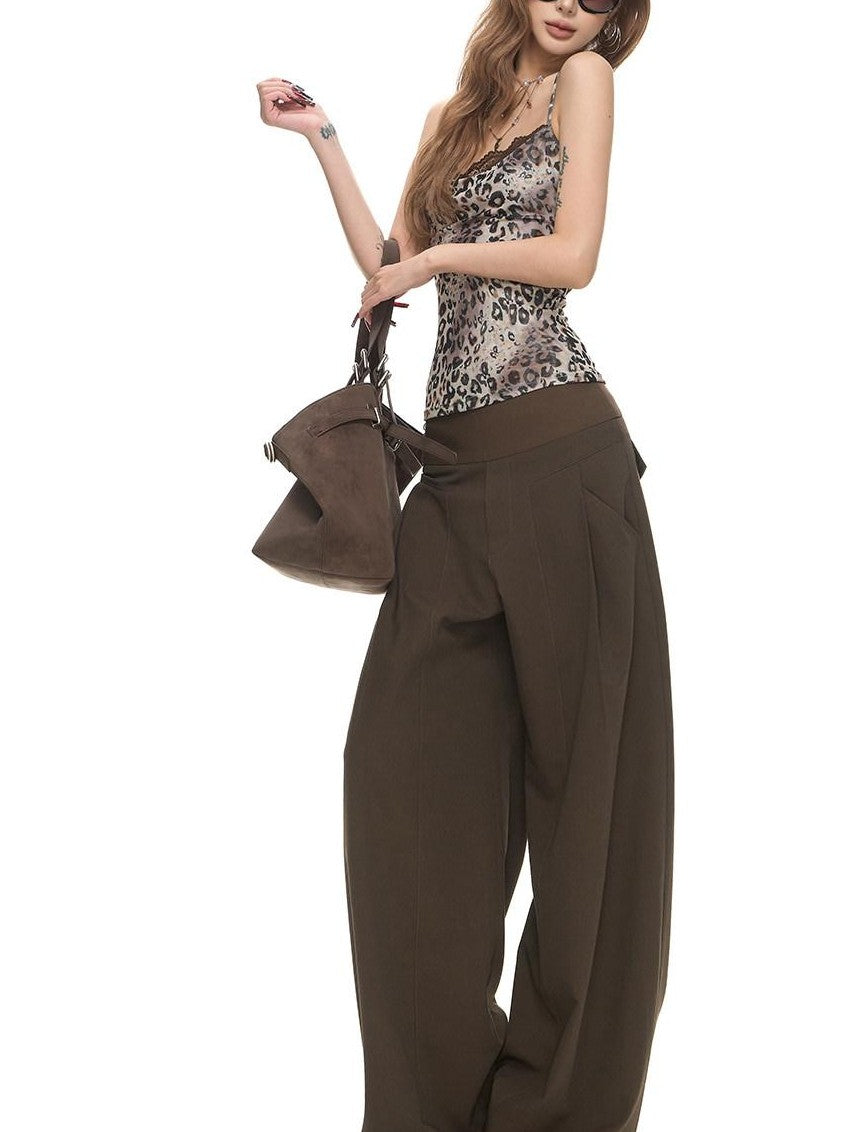 Fanptntox Leopard Print Knit Mesh Splice Round Neck Women's Polyester Lace Camisoles