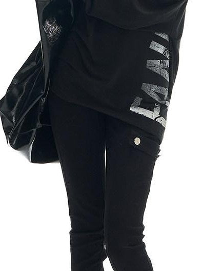 Fanptntox Letter Print Asymmetric Off Shoulder Loose Women's Cotton Long Sleeve T-shirts