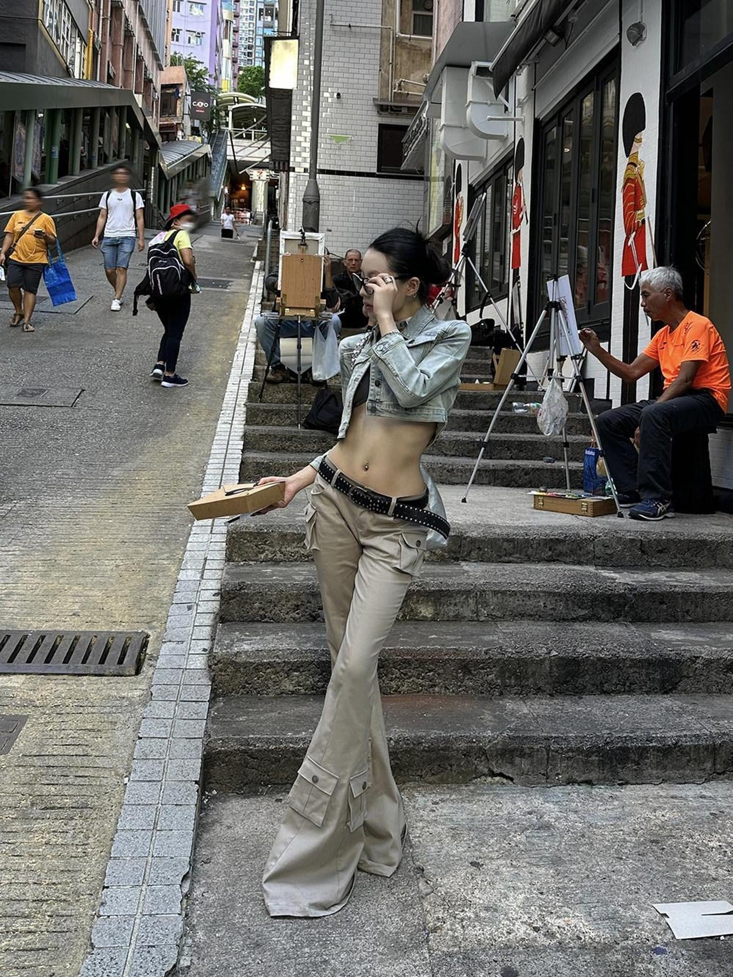 Fanptntox Light Coffee Low Rise Cargo Pocket Micro Flare Women's Cotton Blend Flare Pants
