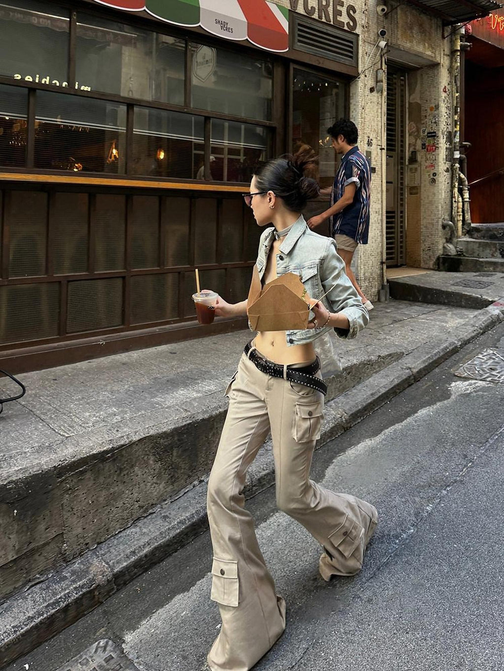 Fanptntox Light Coffee Low Rise Cargo Pocket Micro Flare Women's Cotton Blend Flare Pants