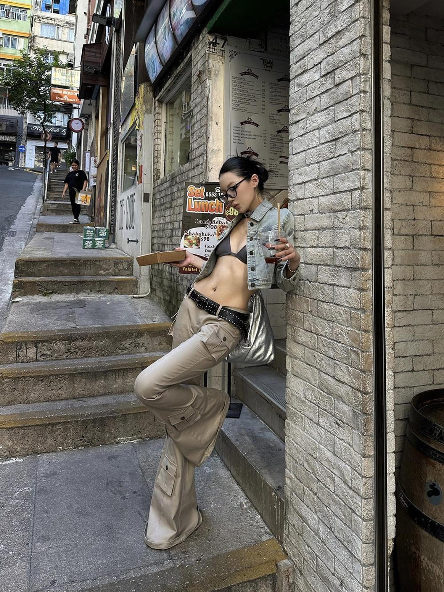 Fanptntox Light Coffee Low Rise Cargo Pocket Micro Flare Women's Cotton Blend Flare Pants