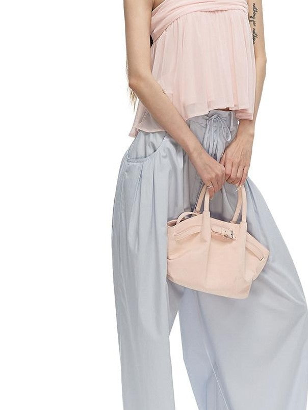 Fanptntox Light Pink Gathered Double Layer Knit Cropped Women's Nylon Ruched Tube Tops