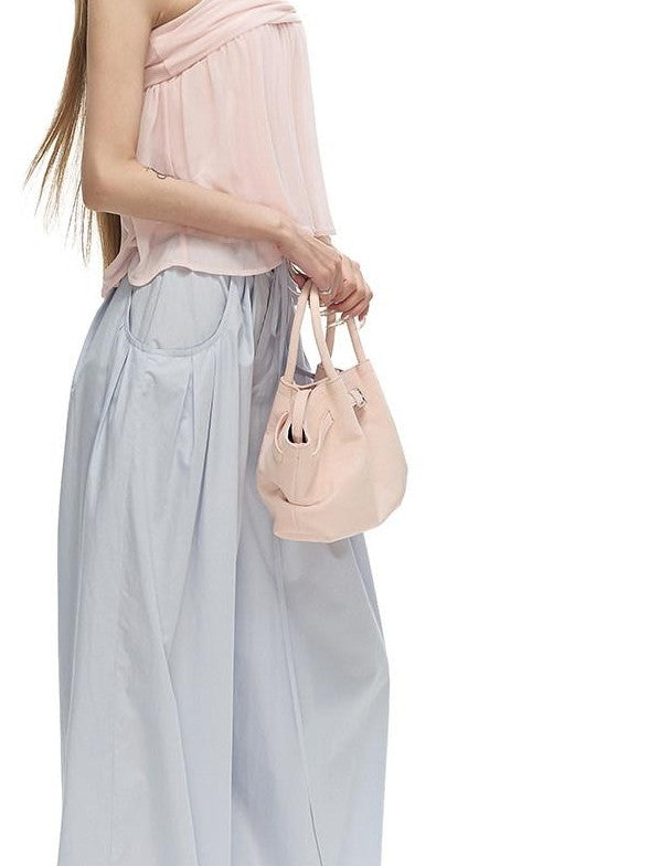 Fanptntox Light Pink Gathered Double Layer Knit Cropped Women's Nylon Ruched Tube Tops