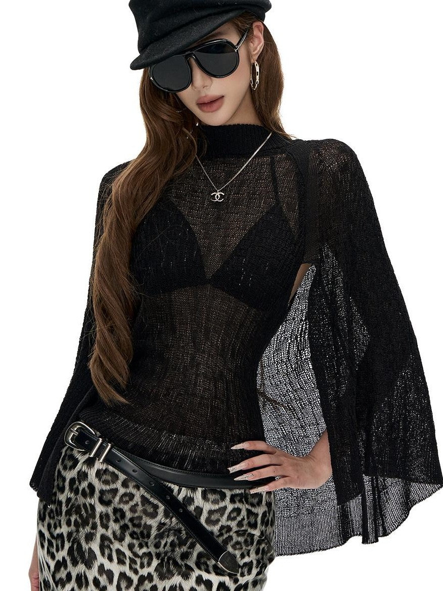 Fanptntox Lightweight Stand Collar Cape Knit Women's Lyocell Linen Long Sleeve T-shirts