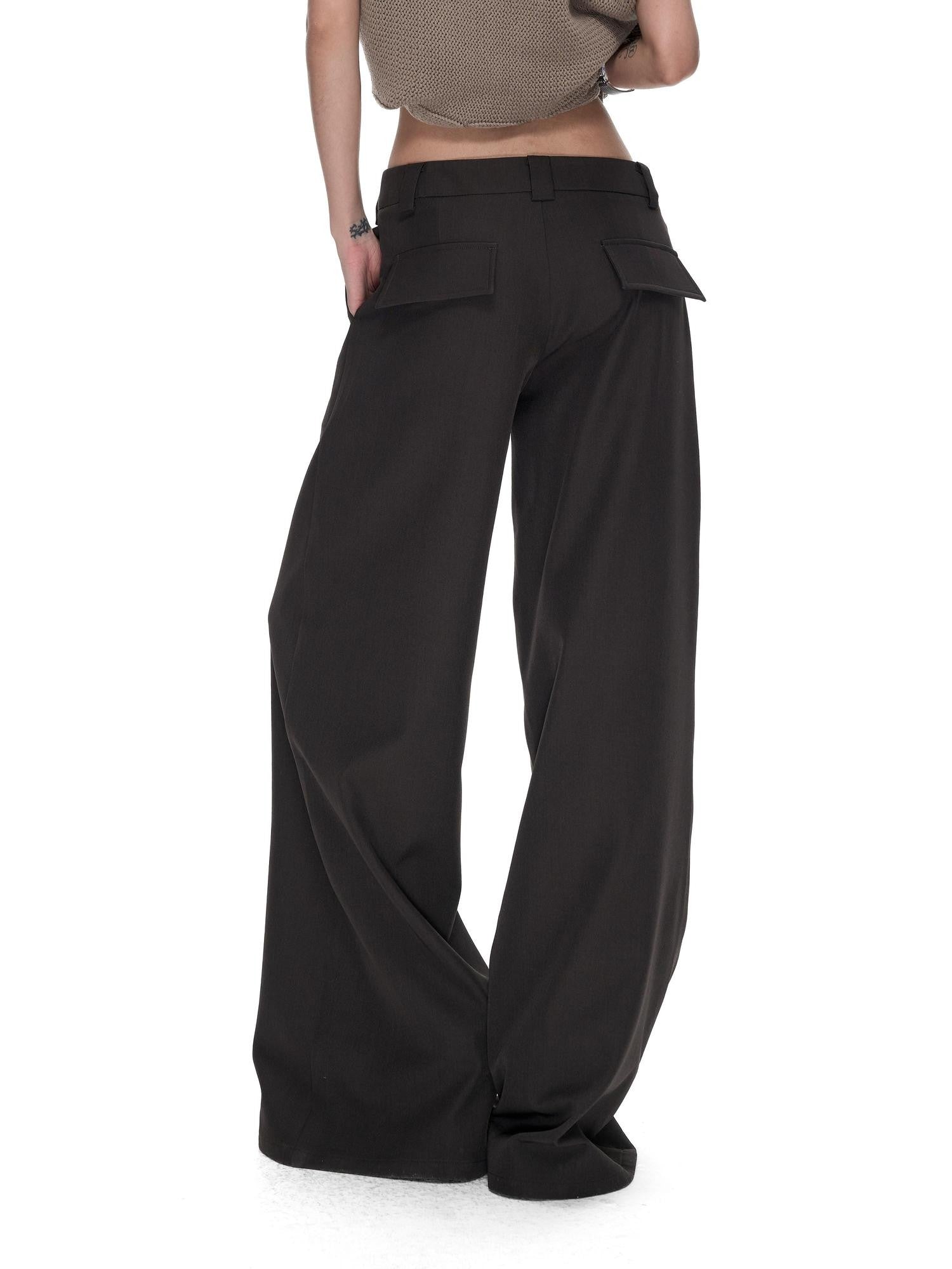 Linen Gray Low Waist Relaxed Straight Women's Wide-leg Pants