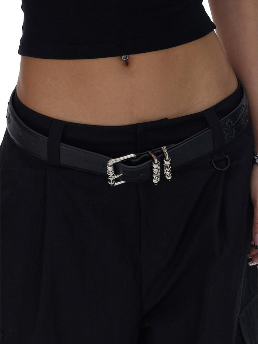Fanptntox Litchi Grain Embossed Lettering Alloy Buckle Women's Soft Pu Belts