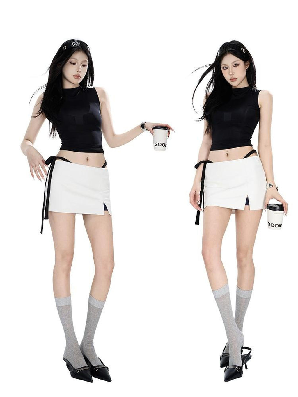 Fanptntox Litchi Texture Side Slit Low Waist Slim Fit Women's Pu Mini Skirts