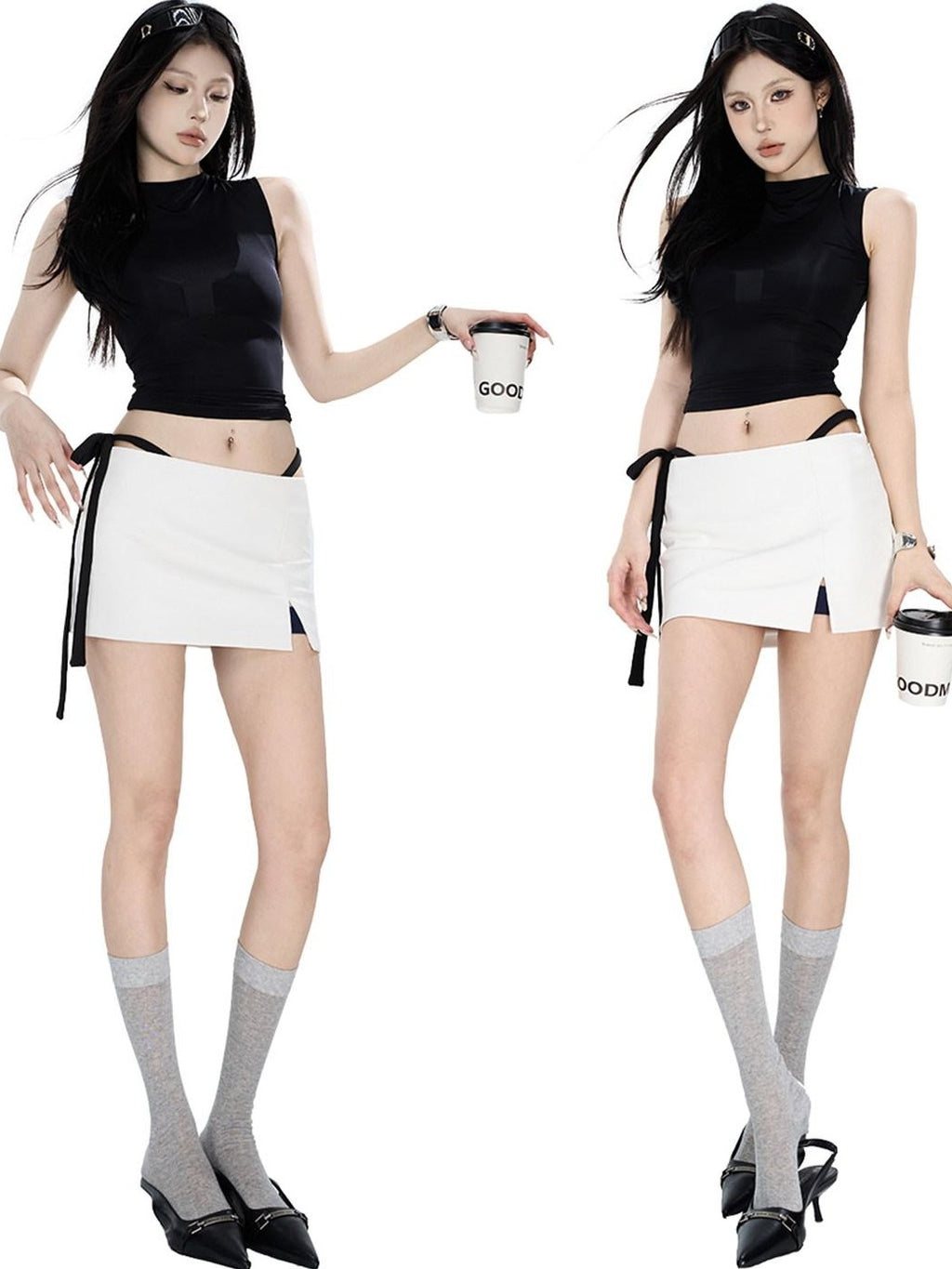 Fanptntox Litchi Texture Side Slit Low Waist Slim Fit Women's Pu Mini Skirts