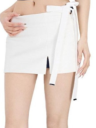 Fanptntox Litchi Texture Side Slit Low Waist Slim Fit Women's Pu Mini Skirts
