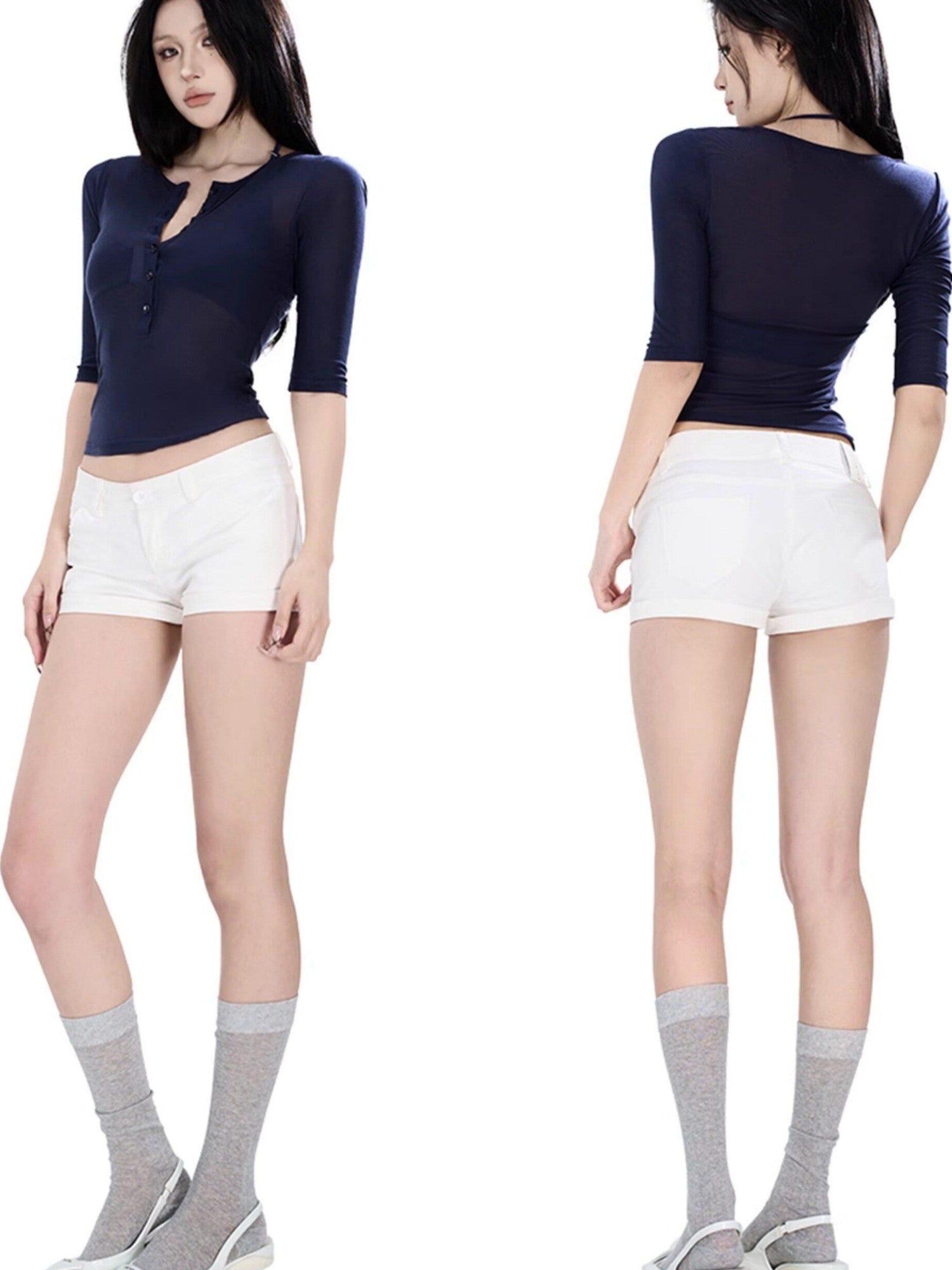 Fanptntox Long Leg Low Rise Hip Lift Slimming Women's Other Fabric Denim Shorts
