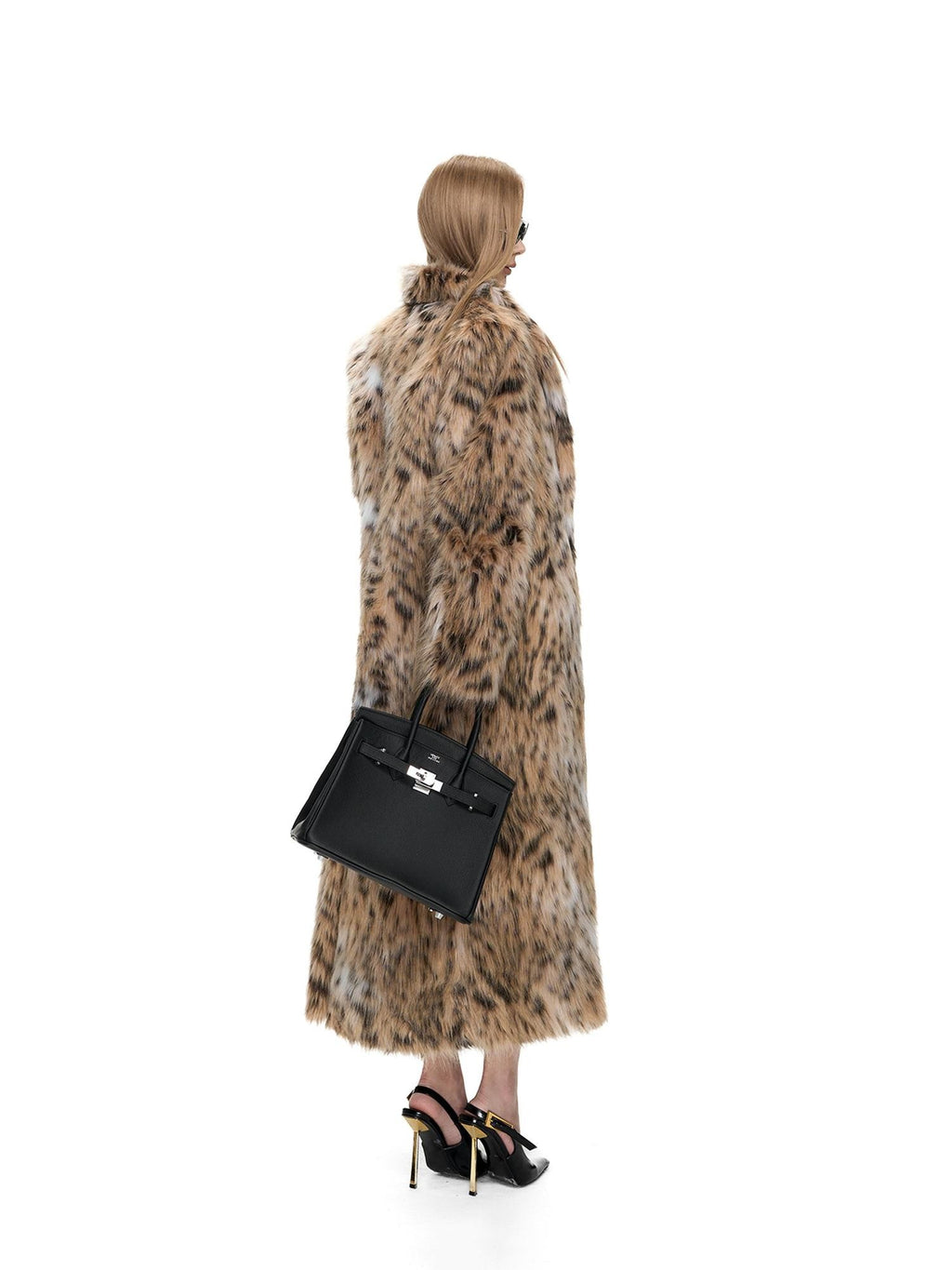 Fanptntox Long Plush Leopard Print Small Stand Collar Women's Acrylic Faux Fur Coats