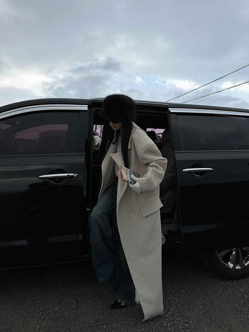 Fanptntox Long Straight Slimming Notched Lapel Women's Corduroy Beige Trench Coats