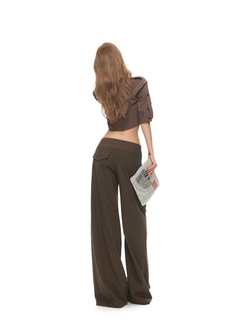 Fanptntox Low Rise Spliced Waist Drapey Wide Leg Women's Polyester Blend Tailored Pants