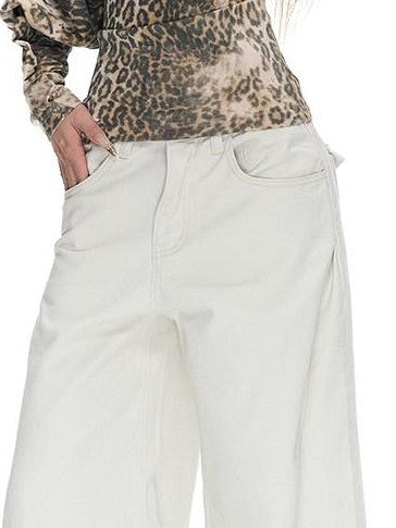 Fanptntox Low Rise Washed Grey White Loose No Stretch Women's Cotton Wide-leg Jeans