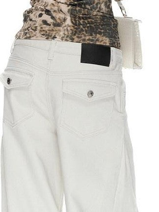Fanptntox Low Rise Washed Grey White Loose No Stretch Women's Cotton Wide-leg Jeans