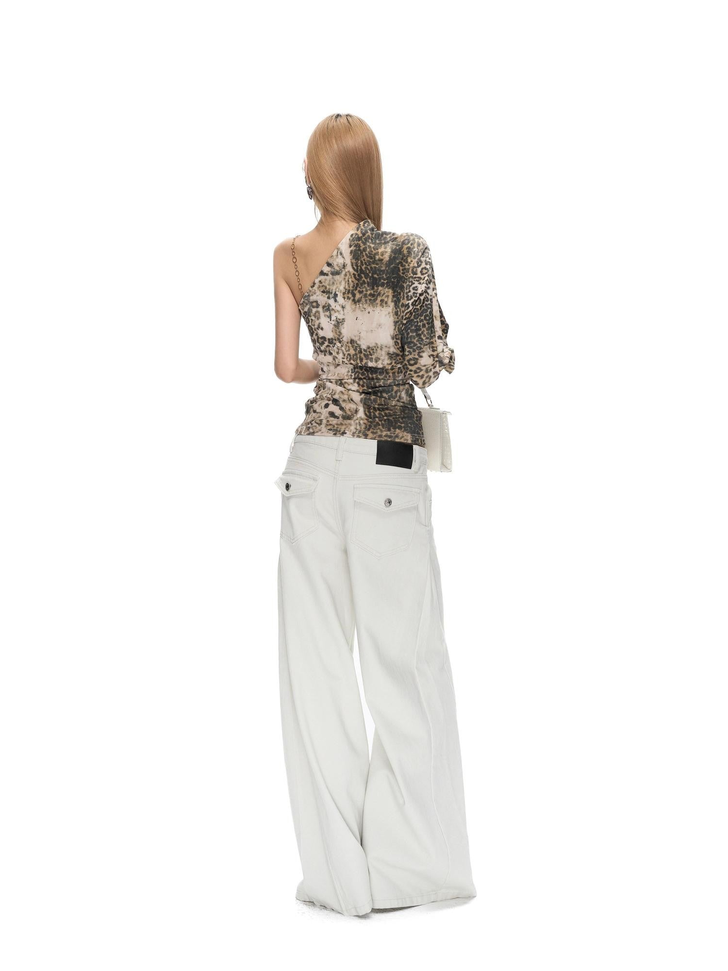 Fanptntox Low Rise Washed Grey White Loose No Stretch Women's Cotton Wide-leg Jeans
