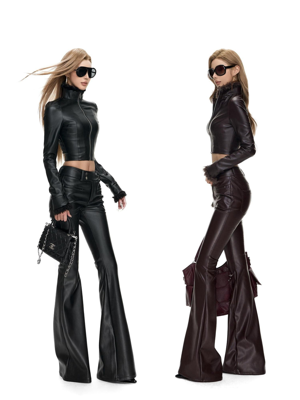 Fanptntox Low Waist Slim Stretch Flared Hip Hugging Women's Pu Leather Pants