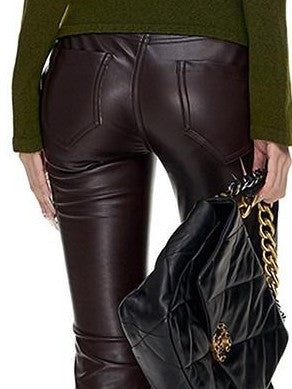 Fanptntox Low Waist Slim Stretch Flared Hip Hugging Women's Pu Leather Pants