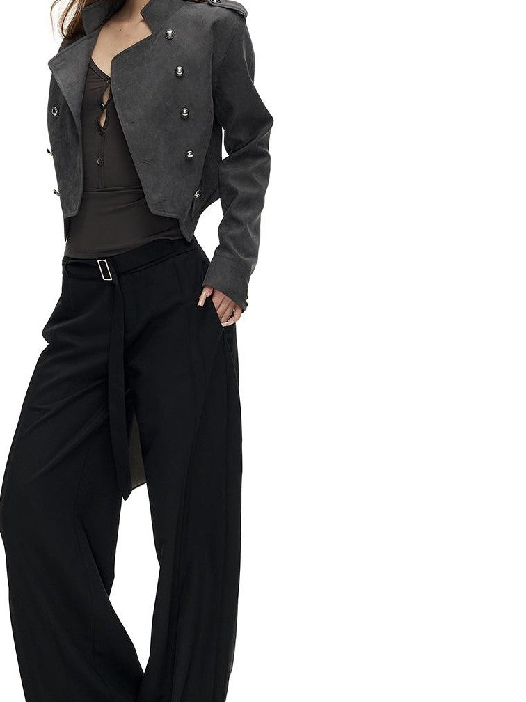 Fanptntox Metal Buckle Ribbon Straight Leg Pleated Women's Lyocell Tailored Pants