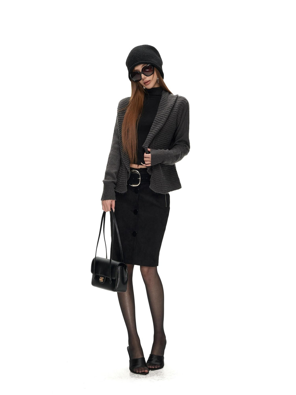 Fanptntox Metal Zip Single Breasted Slim H Line Women's Polyester Bodycon Skirts