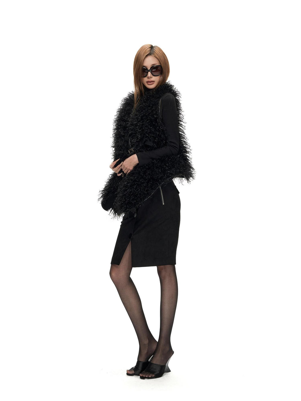 Fanptntox Metal Zip Single Breasted Slim H Line Women's Polyester Bodycon Skirts