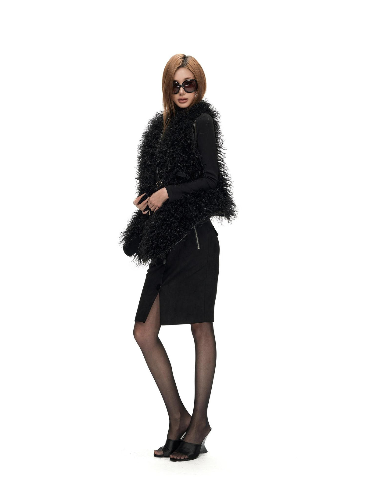 Fanptntox Metal Zip Single Breasted Slim H Line Women's Polyester Bodycon Skirts